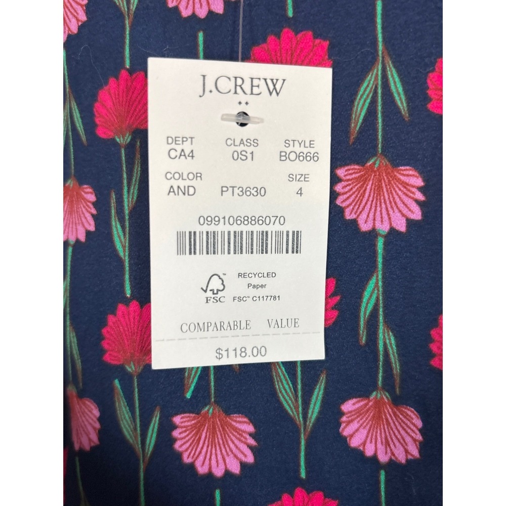 J.Crew Women Navy Blue Pink Floral Carnation Mini Sheath Dress BO666 Size 4 NWT - Picture 4 of 7
